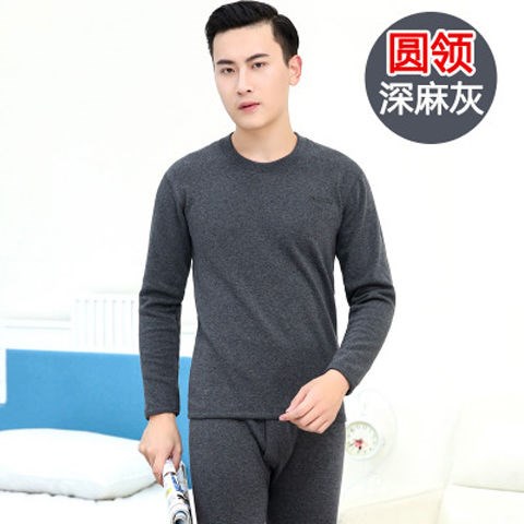 Mens ấm mens đồ lót phù hợp cộng với nhung cộng với mùa thu và mùa đông dày trung niên quần áo mùa thu quần mùa thu mens trung cổ áo len bông.