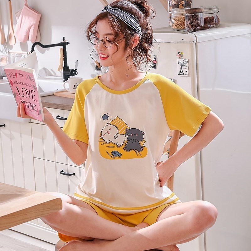 Fresh 2019 Womens Summer Set New Walk Dorm hồng mỏng Ngủ Nghỉ ngơi Ingenal Pajama ngắn tay áo.