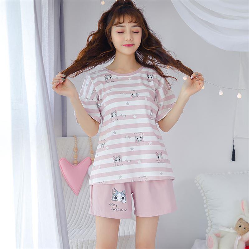 Tính cách ngắn tay học sinh trung học cô gái con trai yang-Seisen lớn màu xanh mùa hè pajama bộ womens phong cách châu Âu.