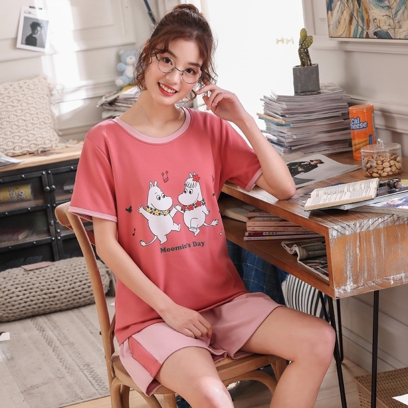 Fresh 2019 Womens Summer Set New Walk Dorm hồng mỏng Ngủ Nghỉ ngơi Ingenal Pajama ngắn tay áo.