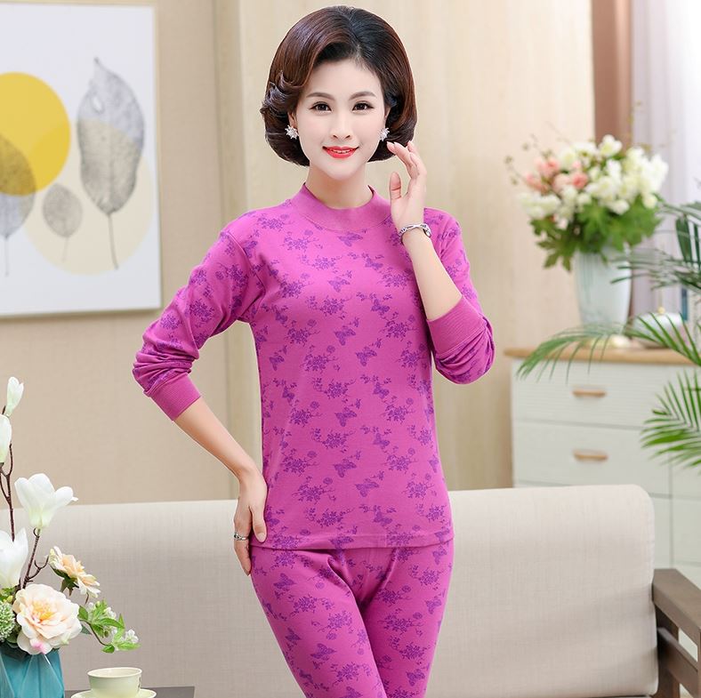 Mùa xuân và mùa thu womens thoải mái đồ lót nửa cổ áo cao trung niên cao niên 60 mỏng áo len mẹ quần quần áo mùa thu mùa thu được thiết lập.