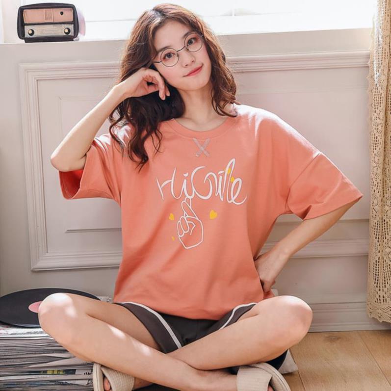 Cô gái pajama bộ có thể mặc quần ngủ thể thao dài vòng cổ áo sinh viên đại học vào mùa xuân và mùa hè thường phụ nữ mềm mỏng 2.