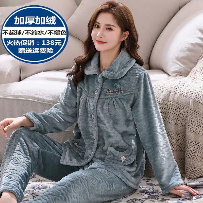 Ấm lỏng flannel đồ ngủ phụ nữ béo mùa đông tăng kích thước của khăn nhung 200 pound MM chất béo mùa thu cộng với nhung thickenl