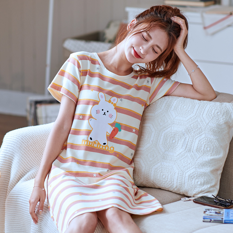 Womens ngủ mùa hè váy cotton màu xám womens dài cắt tím phiên bản dài Hàn Quốc của cô gái mỏng siêu mỏng Hàn Quốc mùa xuân và mùa thu quần áo