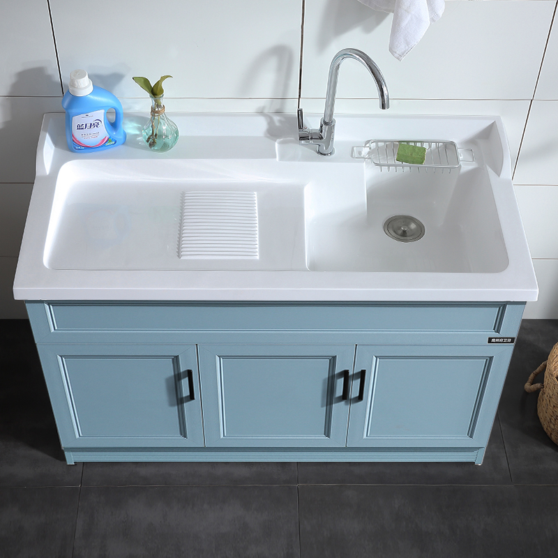 Space Aluminum Laundry Cabinet Balcony Bath Cabinet Bath Cabinet Composition Eurostyle Quartz Stone Bench Basin Rubbing Board Laundry Pool