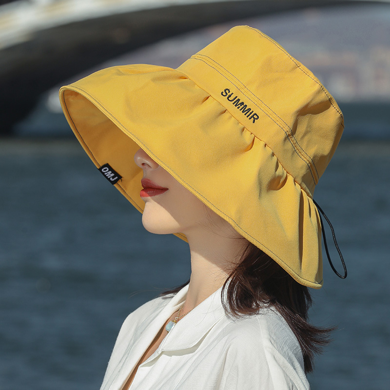 Fisherman Hat Women Summer Sun Hat Letters Large peak pelvic hat Hooded Sun Hat Anti UV 100 lap sun hat