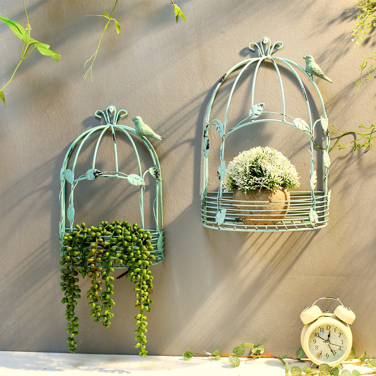 Outdoor European-style wrought iron flower stand retro bird cage wall hanging rack hanging decoration wall decoration courtyard decoration wall pendant