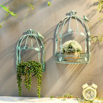 Outdoor European wrought iron flower stand vintage bird cage wall rack pendant wall decoration courtyard decoration wall pendant