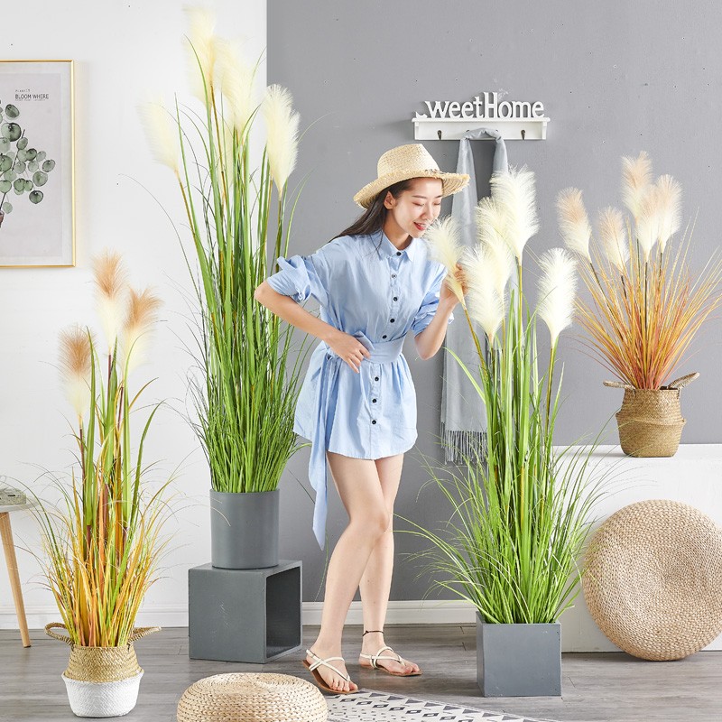 Reed grass simulation flower dried flower dog tail grass living room Nordic plant potted fake green plant ornament floor decoration