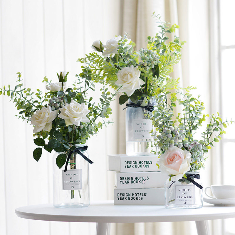 Nordic ins Wind hipster floral decoration fake flower simulation flower living room Vase ornaments table fake silk flower decoration