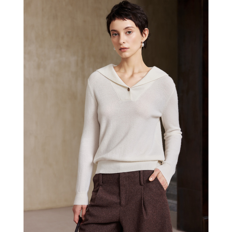 100% Pure Baby Cashmere Sweater for Women, Long-Sleeved, Autumn and Winter 2026 New Style, Lp Fashion Lapel Versatile Knitwear for Women
