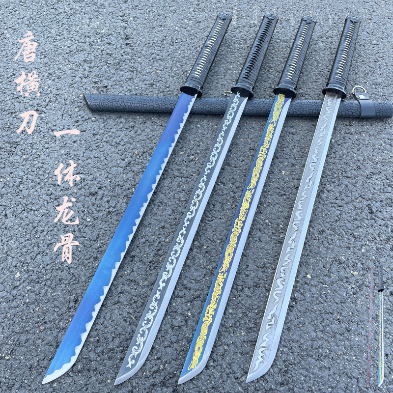 Dragon Springs City Cutter Defense Long Knife Sword Manganese Steel Integrated Tang Cross Knife Outdoor Vehicular Embroidered Spring Knife Cold Weapon Unopened Blade