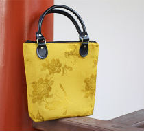 5 11 Buddha smile edge brocade silk satin bag cowhide handle two colors into