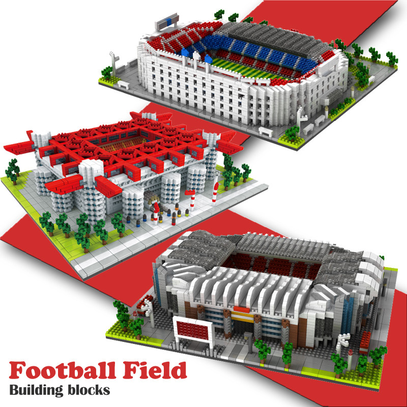 Football field building blocks World Cup miniature small particles Milan Bassano Camp Nou model boys adult assembled toys