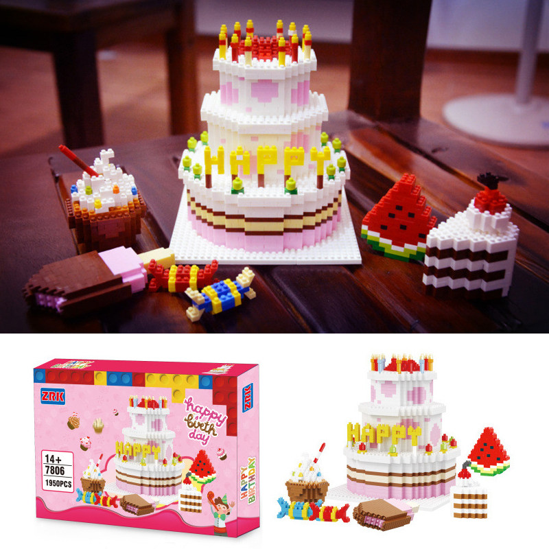ZRK birthday cake building blocks three-dimensional puzzle diamond small particles children's educational toys girl birthday gift