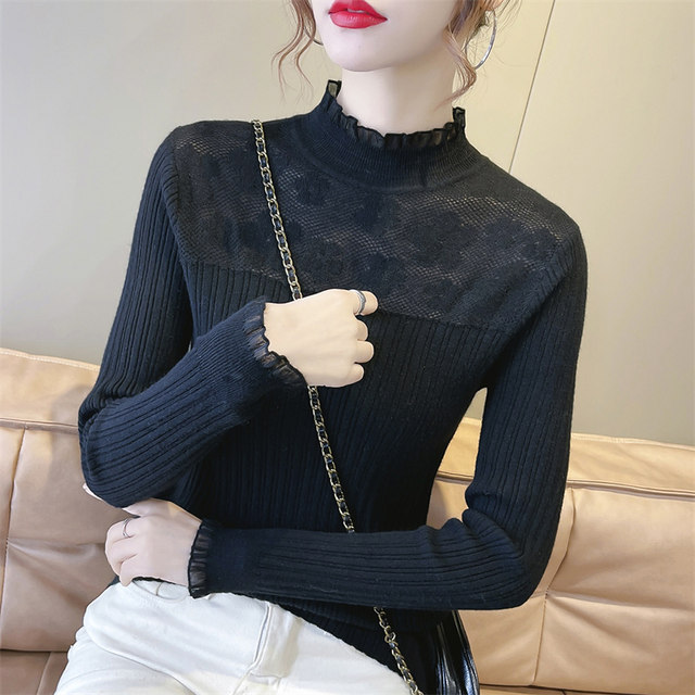 Lace tops for women, spring and autumn women's clothing, 2024 new styles, versatile long-sleeved sweaters, pullover sweaters, bottoming shirts