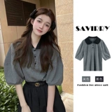 Футболка polo, летняя сексуальная футболка с коротким рукавом, рукава фонарики, подходит для подростков, французский стиль