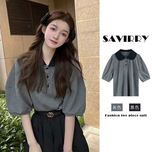 Футболка polo, летняя сексуальная футболка с коротким рукавом, рукава фонарики, подходит для подростков, французский стиль