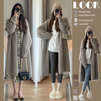 Early autumn and winter sweater women 2021 new lazy wind loose outer wear Japanese retro knitted cardigan mid-length coat