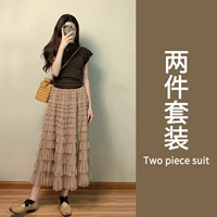 Кратко -Sleeved t -Fash+две юбки с двумя -двуспальные набор [летнее платье с целым набором/полным набором с возрастом/типом груши/Сладкое молоко послушное/перерыв в чае Французский колокольчик/игривый живой/верхний набор/сладкая девочка/ Стиль колледжа]
