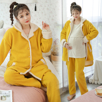 Three-piece pregnant women yue zi fu postpartum plus velvet lactation garment autumn and winter thickening four wu yue fen L plus fertilizer to increase