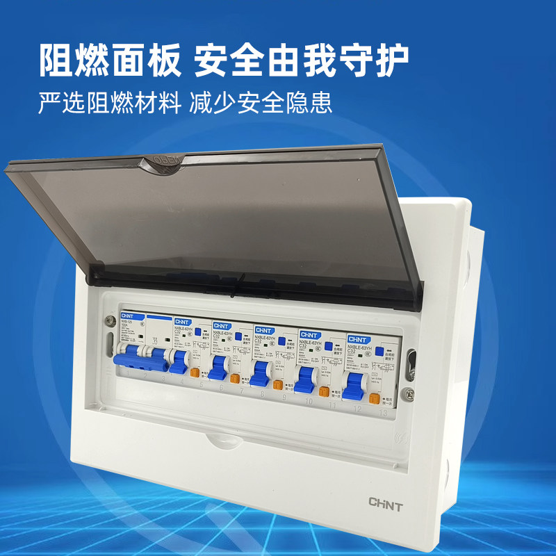 Chint 100A Complete Distribution Box for Home Use, Surface or Flush-Mounted, 5-Way Power Distribution Box Assembly with Circuit Breaker and Leakage Protection Box