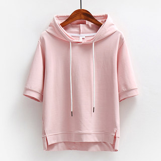 Loose solid color new spring and summer three-quarter sleeve hooded sweatshirt