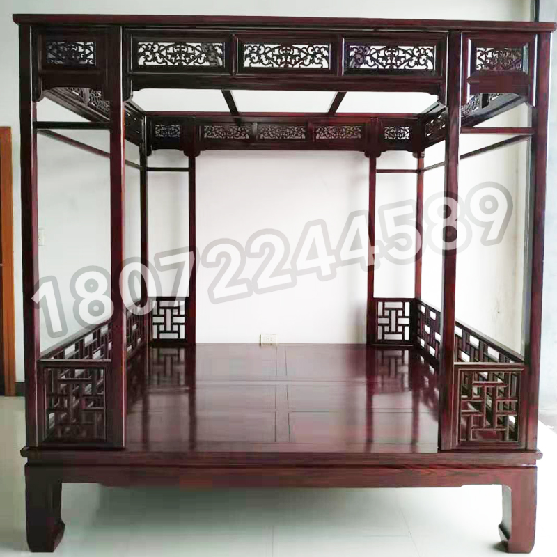 Imitation antique red floral pear color solid wood shelf bed Ming and Qing furniture ten thousand words plaid beds palace ancient wind bed meditation bed