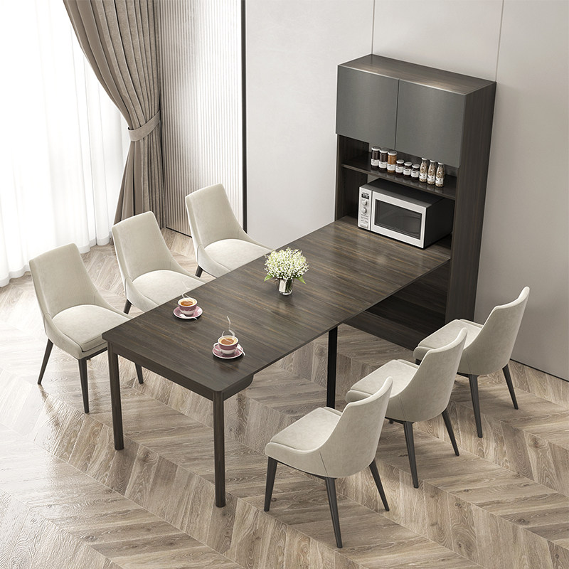 Small apartment folding dining table home multi-functional combination one island table high wine cabinet retractable dining table