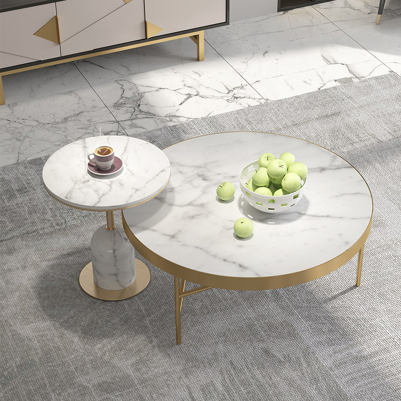 Light luxury tea table post-modern marble coffee table simple small apartment living room stainless steel high and low round coffee table combination
