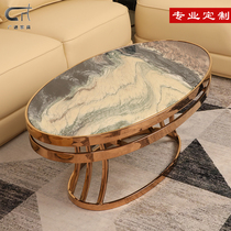 Nordic marble coffee table simple modern luxury stainless steel tea table creative American Oval 1 2 meter tea table