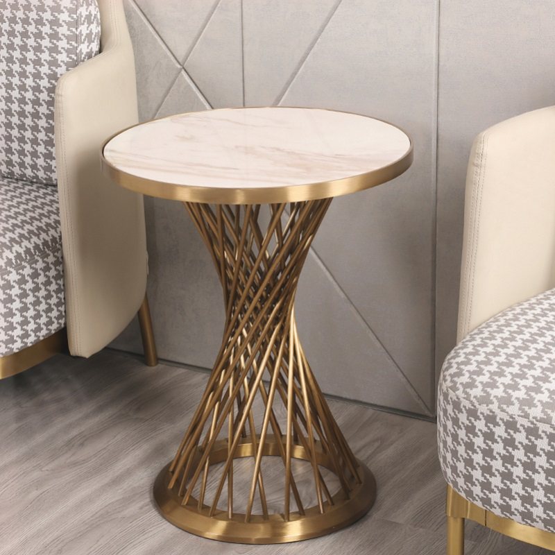 Nordic side table round marble living room postmodern corner table stainless steel light luxury American simple sofa small coffee table