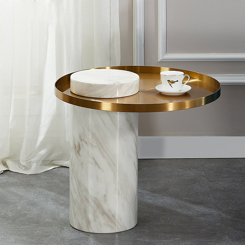 Nordic mini-bedroom mini-round tea table removable marble creative angle several metal light luxury edges