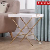 Nordic simple modern stainless steel side a few simple white paint solid wood countertop creative living room coffee table table table