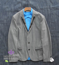 Long-lost per day per 17 spring summer slim small suit tide male looked ~~ double buckle wool blended fabrics