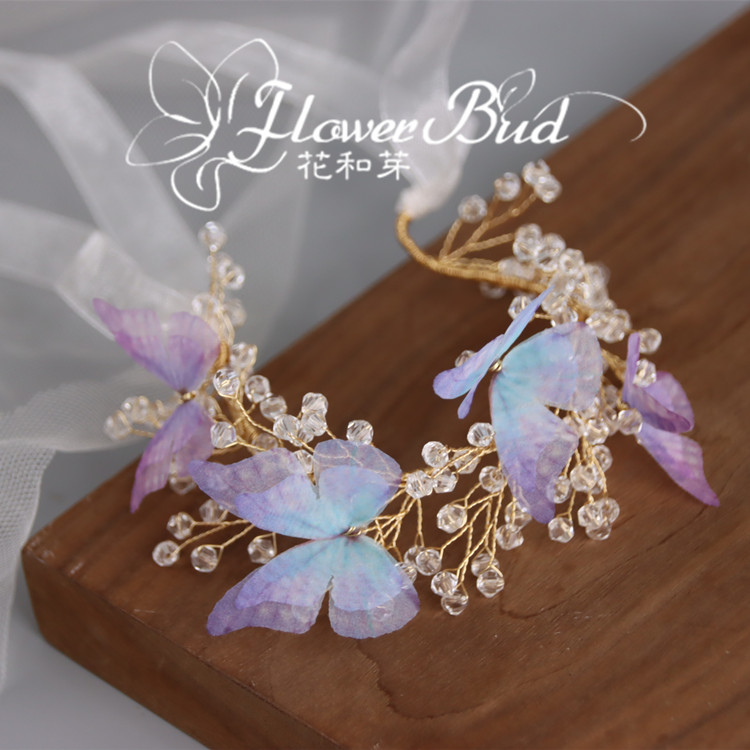 Flowers and Bud Original beauty industry blue purple yarn butterfly branch branch bride stage wristflower