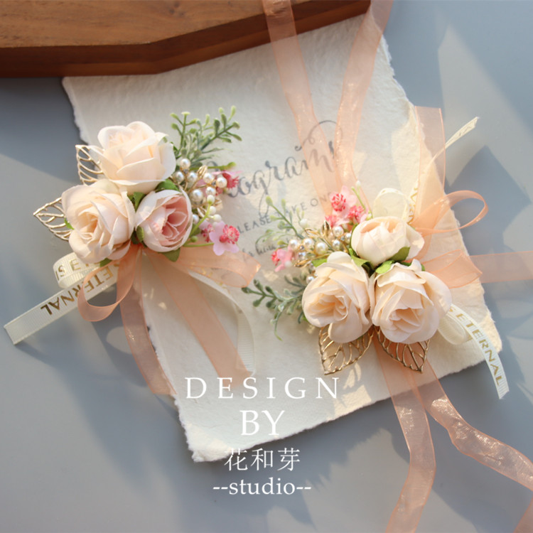 Original light white champagne Champagne Flowers Son Ensemble Leaf Groom Wedding Bridesmaid Business Chest Floral Activity Handflowers