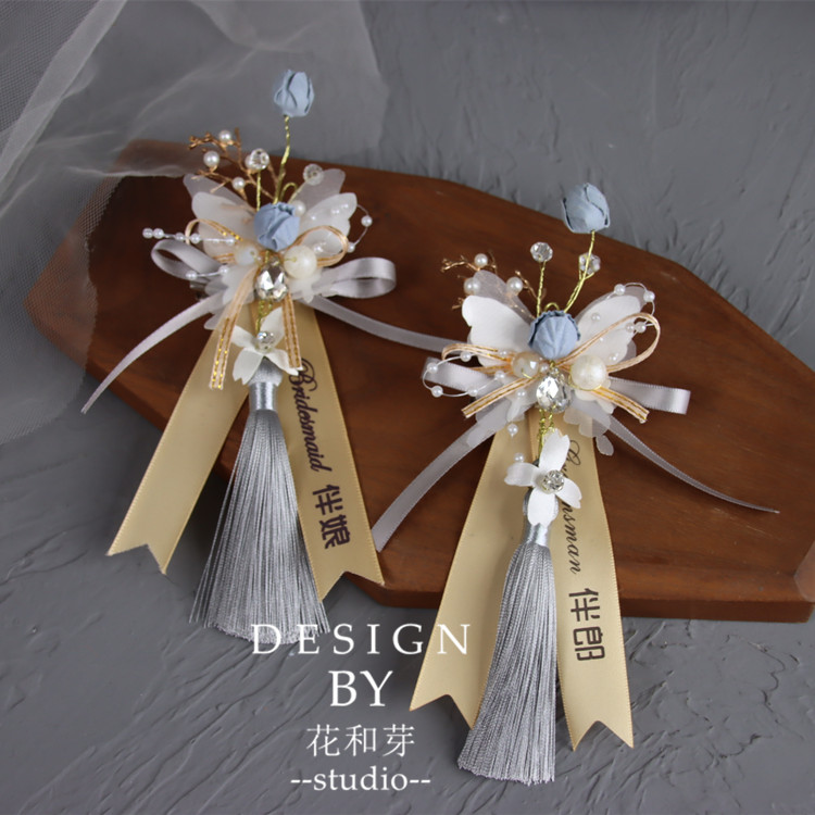 2021 new original blue butterfly grey flow Su Chinese hand chests wedding groom bridegroom active brooch