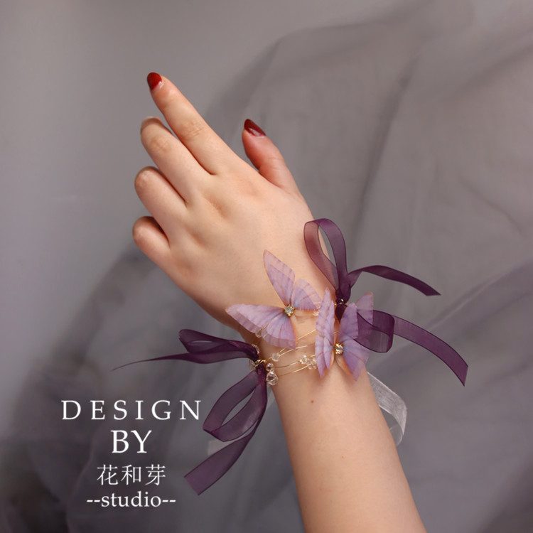 Zixia Fairy Original Beautiful Yarn Butterfly Crystal Weaving Activity Bracelet Bride Bridesmaid Wedding Dress Wrist Flower