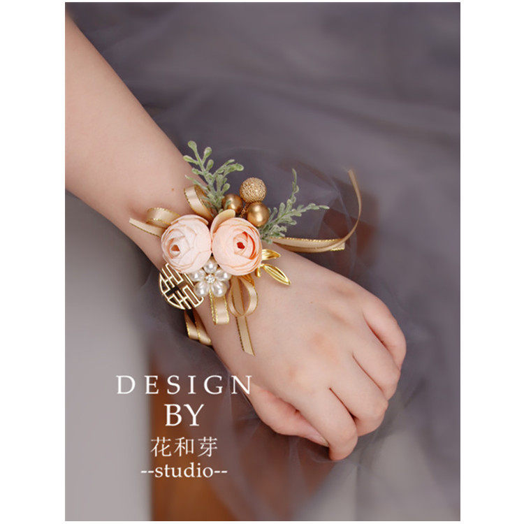 Original Mori Wrist Flowers Champagne Flowers Blossom Leaf Joyful Bridal Bridesmaid's Sister Group Fresh Performance Handmade Flowers