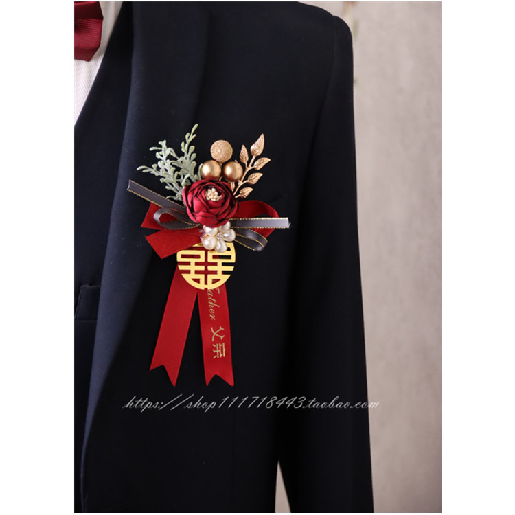 Original wine red champagne powder flower Sensen leaves a brooch groom married bridesmaid opening ceremony