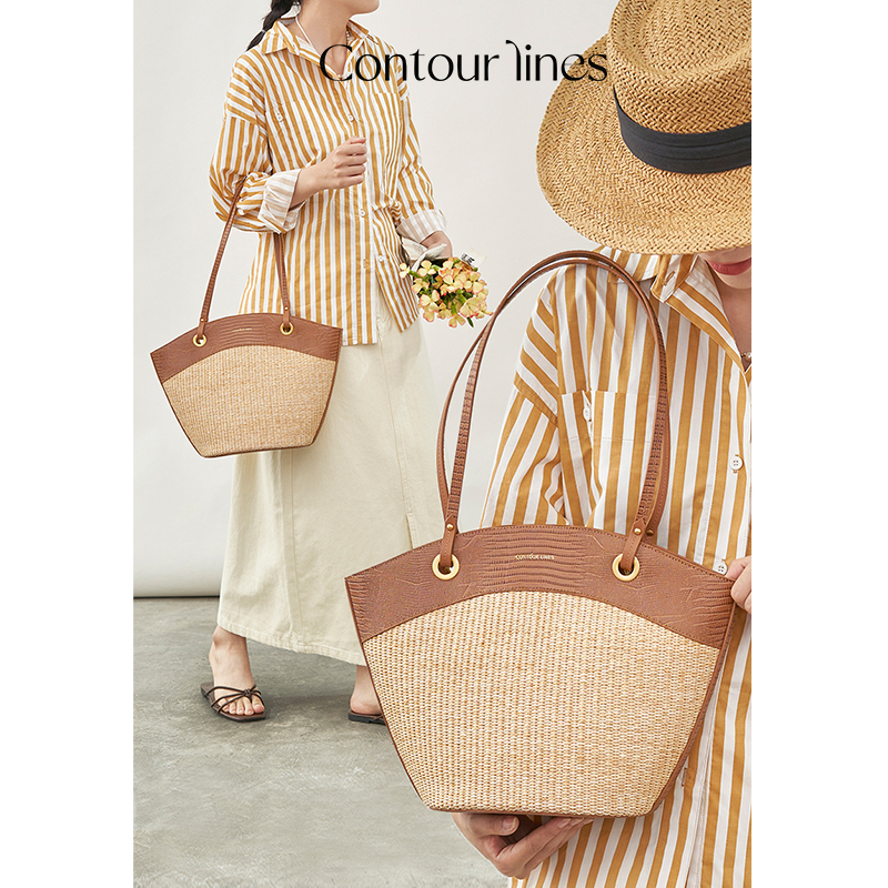 Tul Garden Contourlines【Large Straw Woven Bag】French-Style Vacation Woven Large-Capacity Tote Bag for Summer