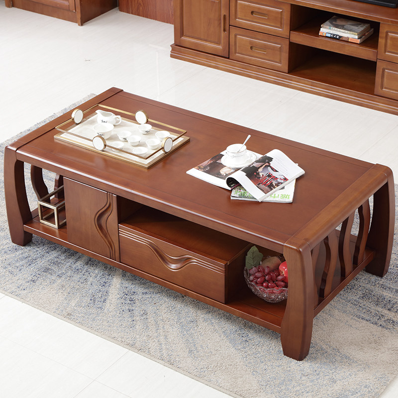 Solid wood tea table Chinese modern simple 14 meters drawer storage living room complete furniture tea table TV cabinet combination