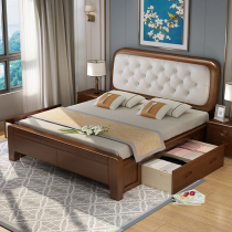 Solid wood bed Soft backrest bed with drawers 1 8 m Double beds 1 5 Single white modern Chinese master bedroom wedding