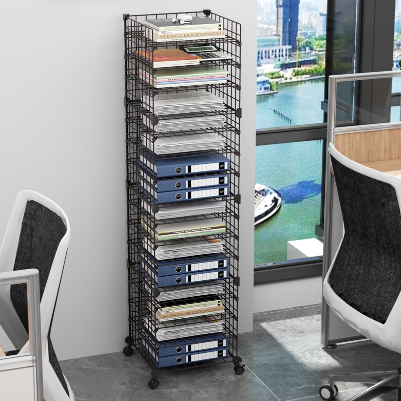 Office Storage Rack Desktop Multi-Layer File Organizer Floor-Standing with Wheels Document Organizer Book Stand