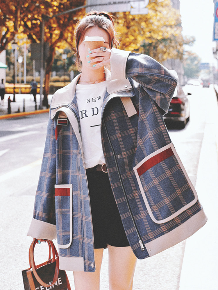 Sandro Queen2021 early autumn new popular plaid jacket female Hong Kong style retro wild casual short windbreaker