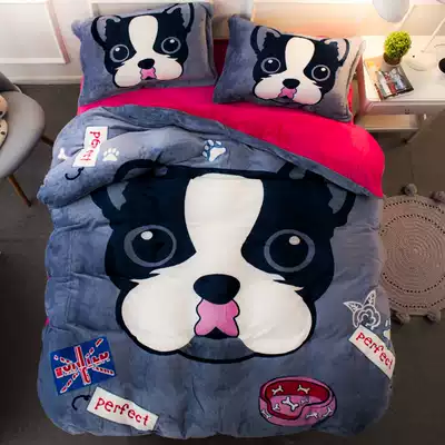 Thickened crystal flannel bedding four-piece winter coral velvet children's bed quilt cover double-sided Falai velvet