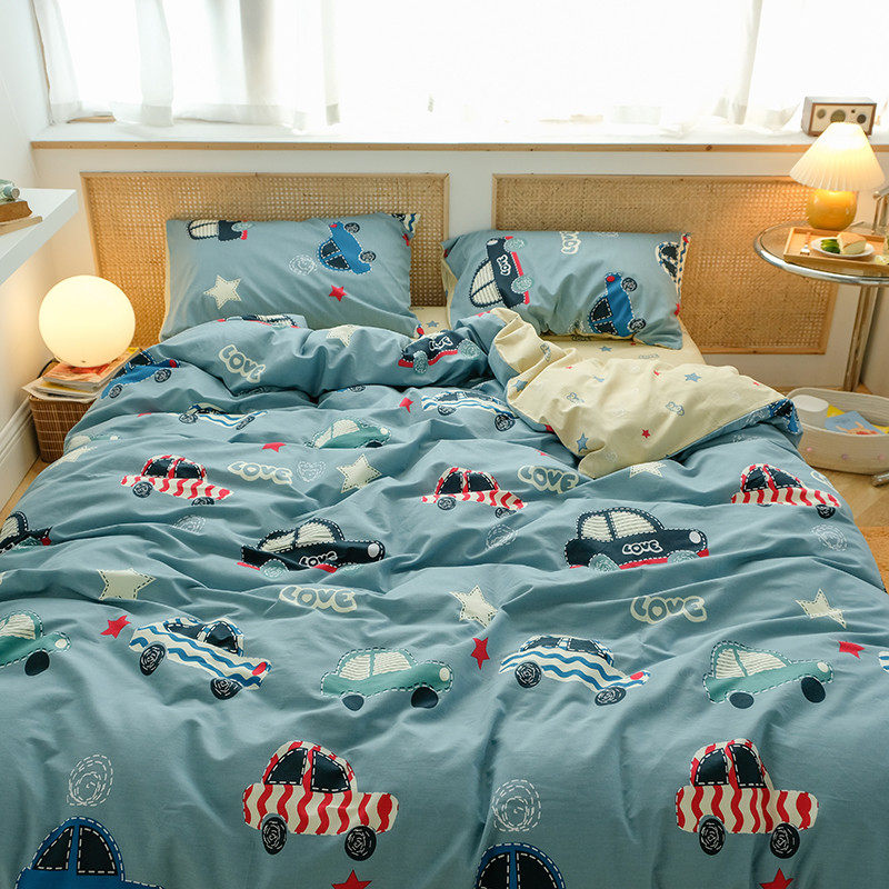 Thickened cotton brushed four-piece bed Li Cotton warm autumn and winter bedding Children's bed quilt cover three-piece set