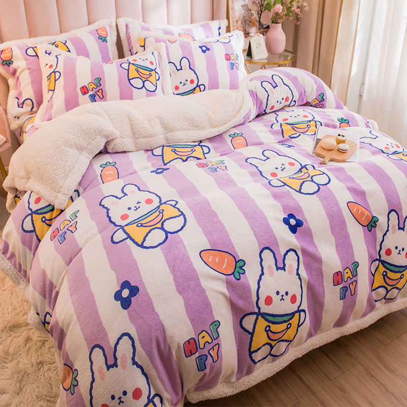 Thickened milk velvet Lamb velvet bedding four-piece set double-sided flannel coral velvet bed single duvet cover winter