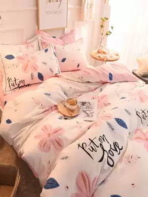 Summer cotton thickened bedding four-piece set of brushed cotton bed Li spring and autumn bed single quilt cover three 4-piece set of 3